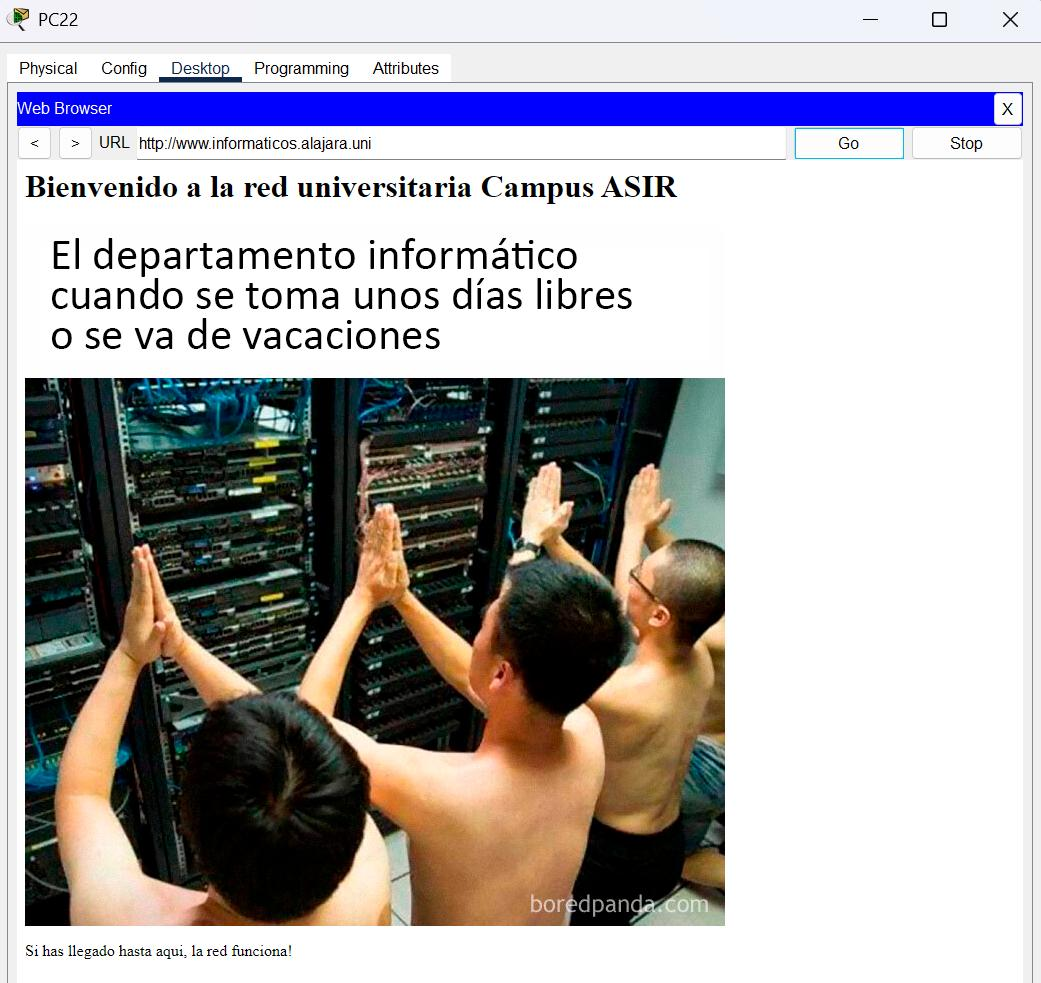 Página web accedida desde PC22 mediante el dominio www.informaticos.alajara.uni